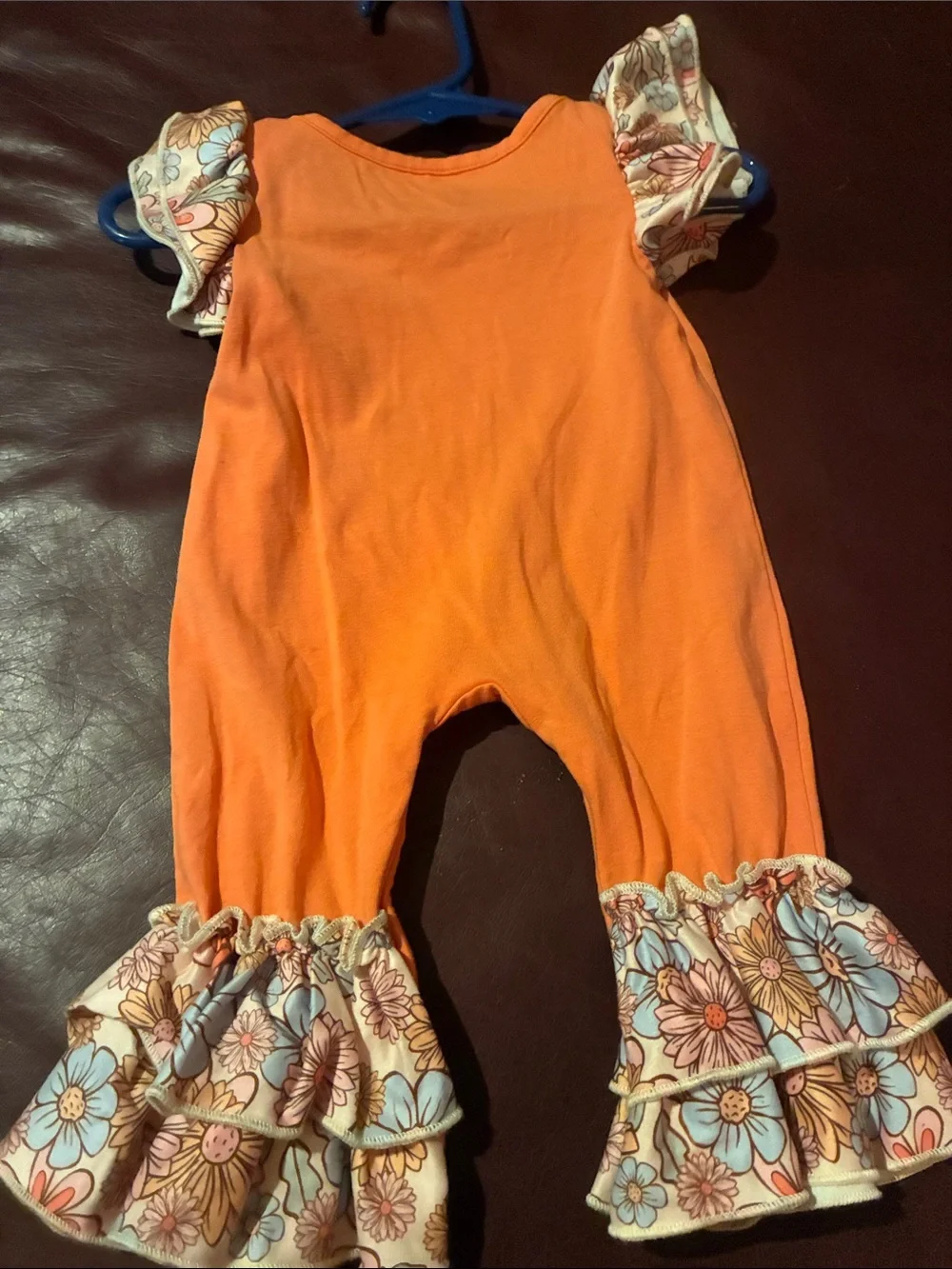 Bloom With Grace Orange Floral Ruffle Footie - Kids One-Piece